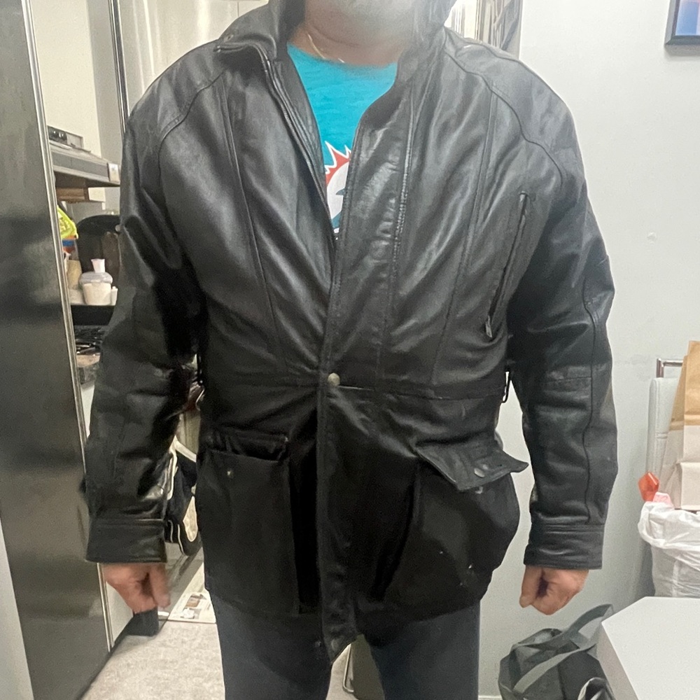 Vintage Black Leather Jacket (Wool Interior) (Men Large)